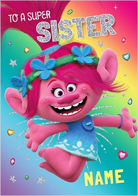 Trolls - Sister Personalised Birthday Card