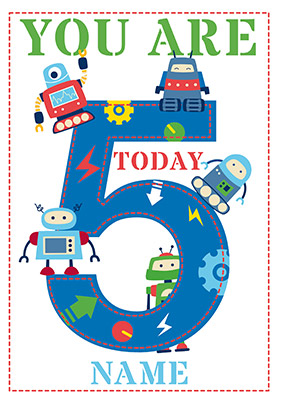 Five Robots 5th Birthday Card