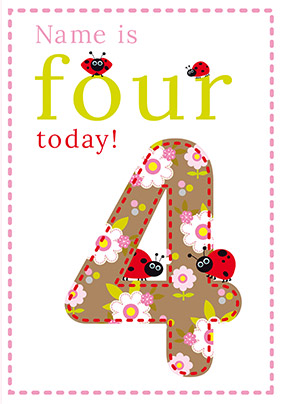 Ladybirds 4th Birthday Card