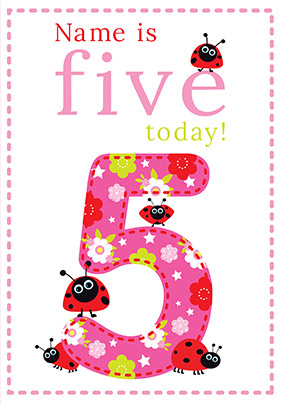 Ladybirds 5th Birthday Card