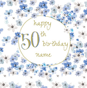 Blue Floral Sprig 40th Birthday Card=