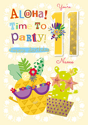 Aloha! 11th Birthday Personalised Card