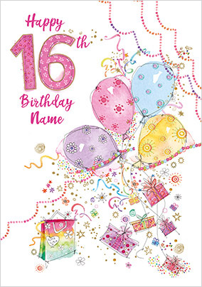 16th Birthday Balloons Personalised Card
