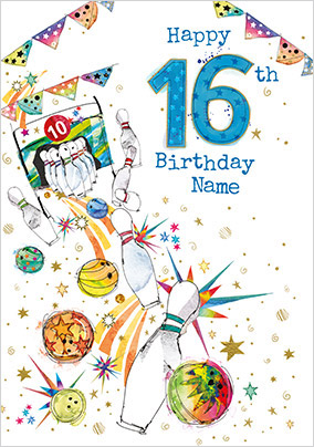 16th Birthday Bowling Personalised Card