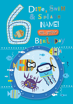 6th Birthday Swim & Splash Personalised Card