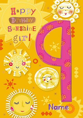 9th Birthday Sunshine Girl Personalised Card