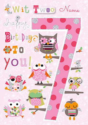 7th Birthday Owls Personalised Card