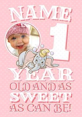 Dumbo Age 1 Birthday Card Girl