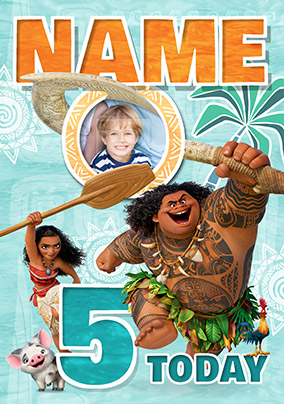 Moana Age 5 Photo Upload Birthday Boy Card