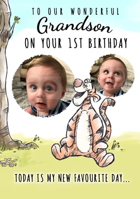 Tigger First Birthday Photo Card Grandson