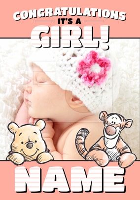 Winnie the Pooh Newborn Baby Girl Card