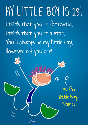 Emotional Rescue - Birthday Card My Little Boy is 18!