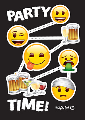Party Time Emoji Personalised Birthday Card