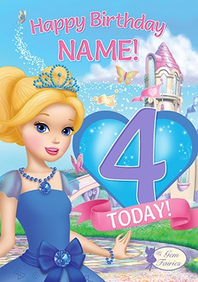 Gem Fairies 4th Birthday Personalised Card