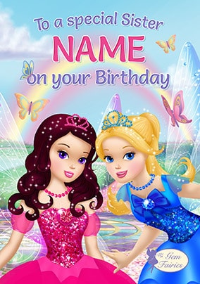 Gem Fairies Sister Personalised Birthday Card