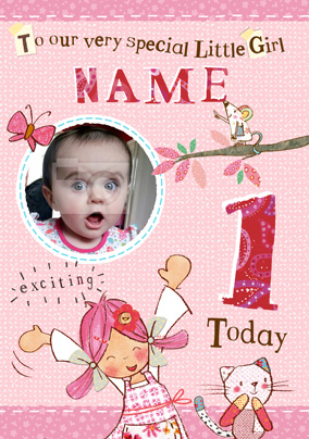 Emily Button - Little Girl First Birthday Photo Card