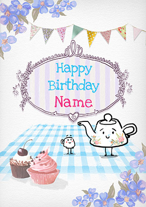 Cupcake Teapot Personalised Birthday Card