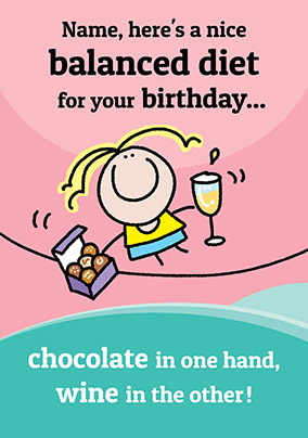 Balanced Diet Chocolate & Wine Birthday Card