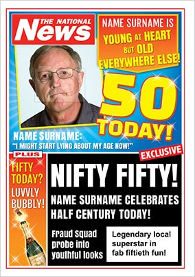 50th Birthday Photo Upload National News Birthday Card