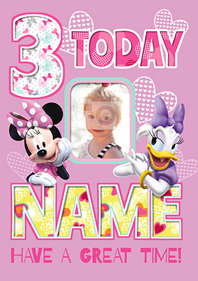 Minnie Mouse Age 3 Birthday Photo Card