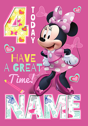 Minnie Mouse Age 4 Birthday Card