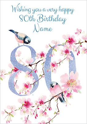 80th Birthday Card - floral adornment