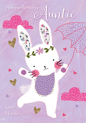 Auntie White Bunny Birthday Card