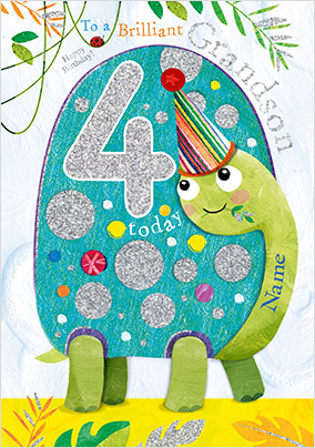 Grandson Tortoise 4 Today Birthday Card