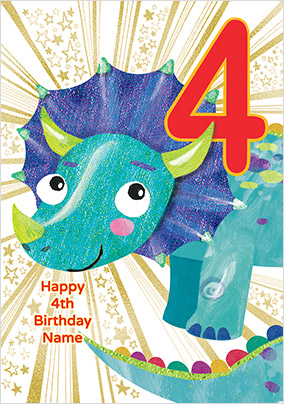 Triceratops 4 Today Birthday Card