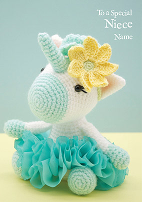 Niece Crocheted Unicorn Personalised Birthday Card