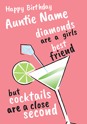 Fizz Auntie Birthday Card - Cocktails