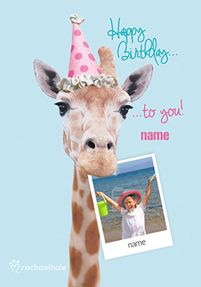Giraffe Photo Upload Birthday Card Happy Birthday - Rachael Hale