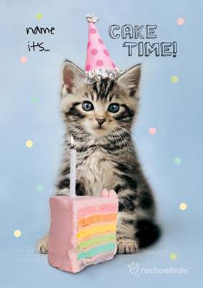 Tabby Kitten personalised Birthday Card It's Cake Time!