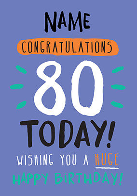 80th Birthday Card 80 Today Blue - Rock, Paper, Awesome