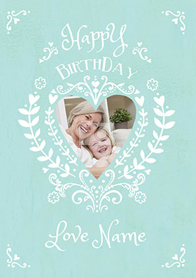 Heart photo upload teal Birthday Card