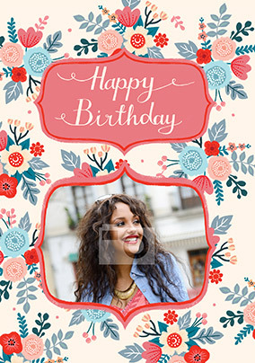 Floral pattern photo upload Birthday card