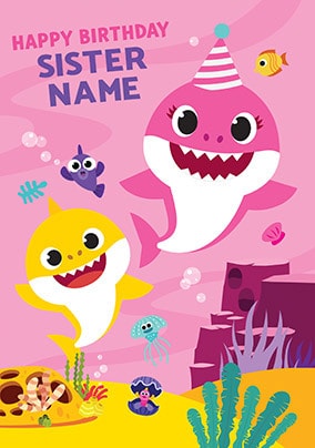 Baby Shark Sister Personalised Birthday Card