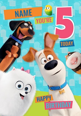 Secret Life Of Pets Age 5 Personalised Card
