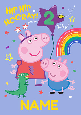 Peppa Pig hooray 2 today personalised Birthday Card