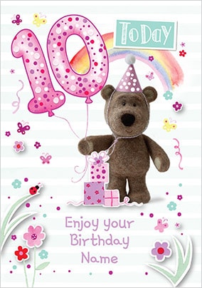 Barley Bear Girl's 10th Birthday Personalised Card