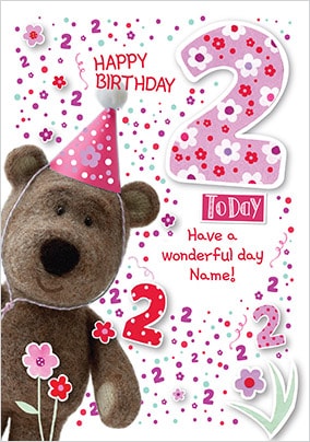 Barley Bear Girl's 2nd Birthday Personalised Card