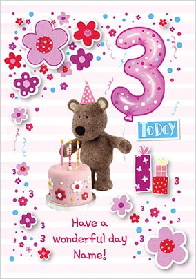 Barley Bear Girl's 3rd Birthday Personalised Card