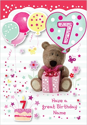 Barley Bear Girl's 7th Birthday Personalised Card