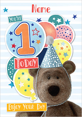 Barley Bear Boy's 1st Birthday Personalised Card
