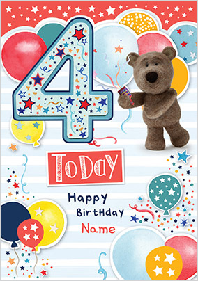 Barley Bear Boy's 4th Birthday Personalised Card