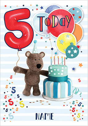 Barley Bear Boy's 5th Birthday Personalised Card