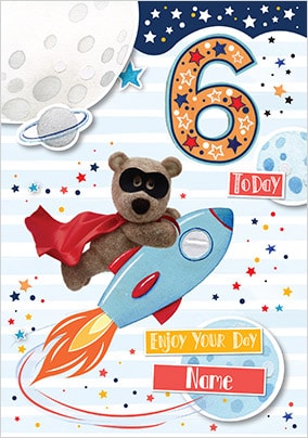 Barley Bear Boy's 6th Birthday Personalised Card