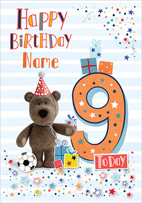 Barley Bear Boy's 9th Birthday Personalised Card