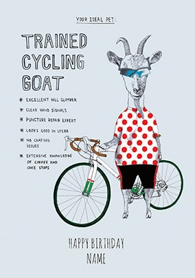 Trained Cycling Goat Personalised Card
