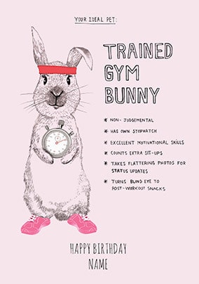 Trained Gym Bunny Personalised Card